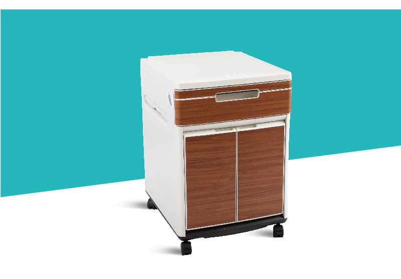 Movable Medical Room Furniture ABS Plastic Steel Hospital Storage Bedside Table with Casters