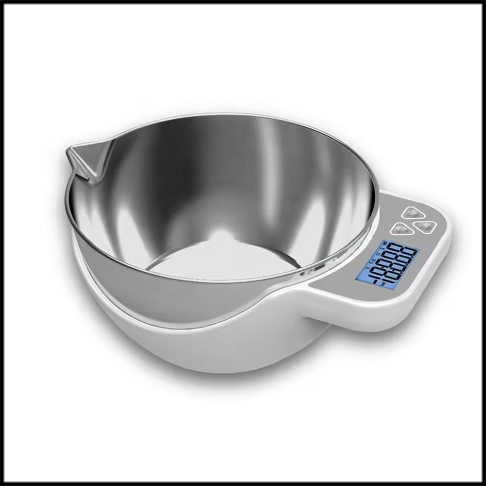 Stainless Steel Digital Kitchen Scale with Bowl Portable Battery-Powered Food Weighting Scale