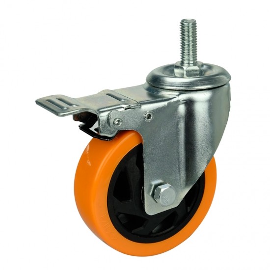 125mm Stem Casters Urethane Casters Double Locking Casters Galvanized Zinc