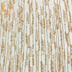 China Wedding Dress 3D Flower Embroidery Lace Fabric With Heavy Beads wholesale