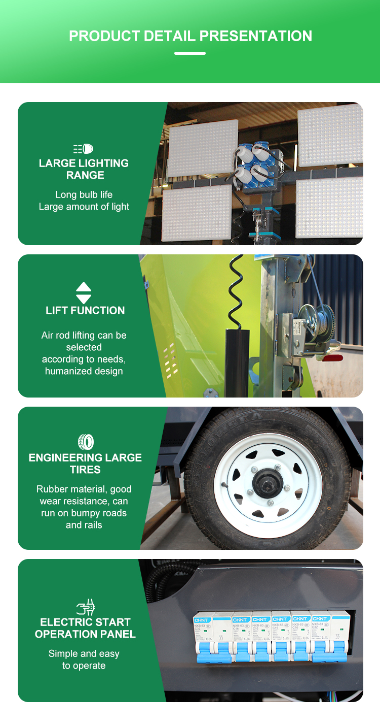 7m Trailer Hand-Lifting Mobile Lighting Tower 4va4000 for 12H Continuous Operation