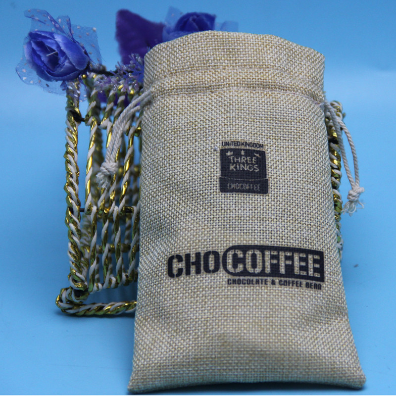 Traditional Printed Jute Drawstring Bag Soft Material For Wedding Favor
