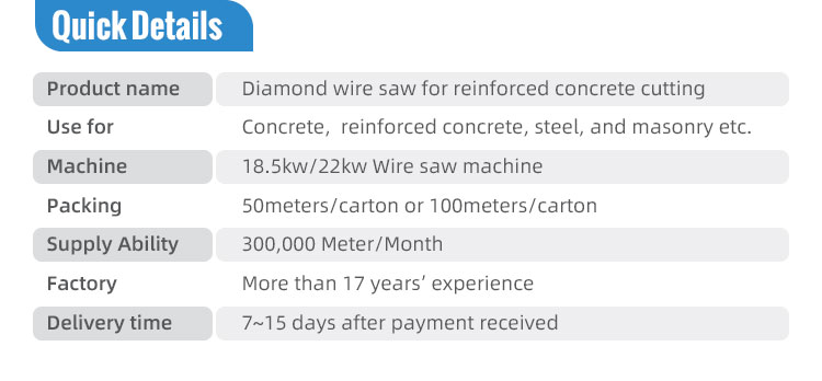 Customized Color Diamond Wire Saw Rope for Wet Cutting Concrete Cutting Tools