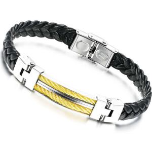 China Tagor Stainless Steel Jewelry Super Fashion Silicone Leather Bracelet Bangle TYSR056 wholesale