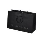 Black Custom Printed Kraft Shopping Bags With UV Coating Silver Stamping