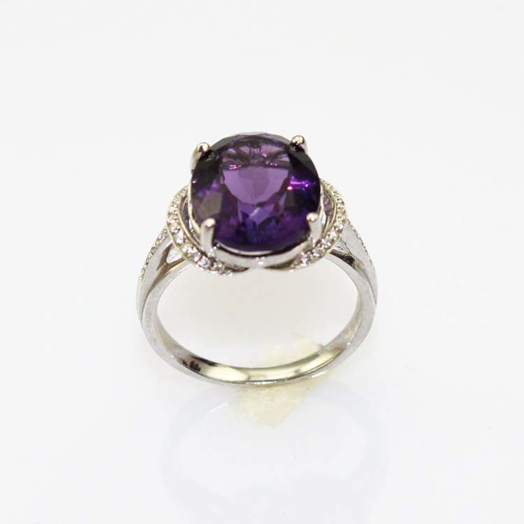 925 Silve 10mmx12mm Blue Topaz Cubic Zircon Gemstone Ring (R139)