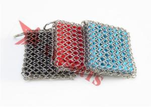 China Stainless Steel Silicone Chainmail Scrubbing Pad For Cast Iron Skillets Cleaning wholesale