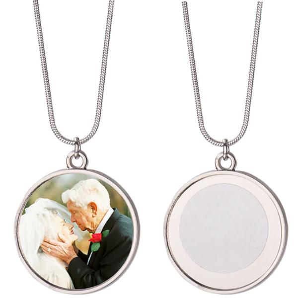 Sublimation Circle Pendant Necklace With Snake Bone Chain Unique Mothers Day Gift Round Sublimation Necklaces