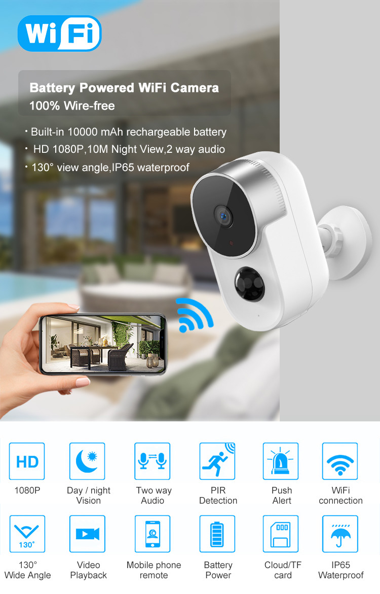 Waterproof IP65 Tuya IP Home Surveillance Camera 1080P 2MP HD P2P