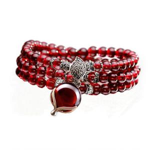 China 5mm Round Genuine Garnet Beads Bracelet with 925 Silver Marcasite Garnet Charm 20 inches (B120705) wholesale