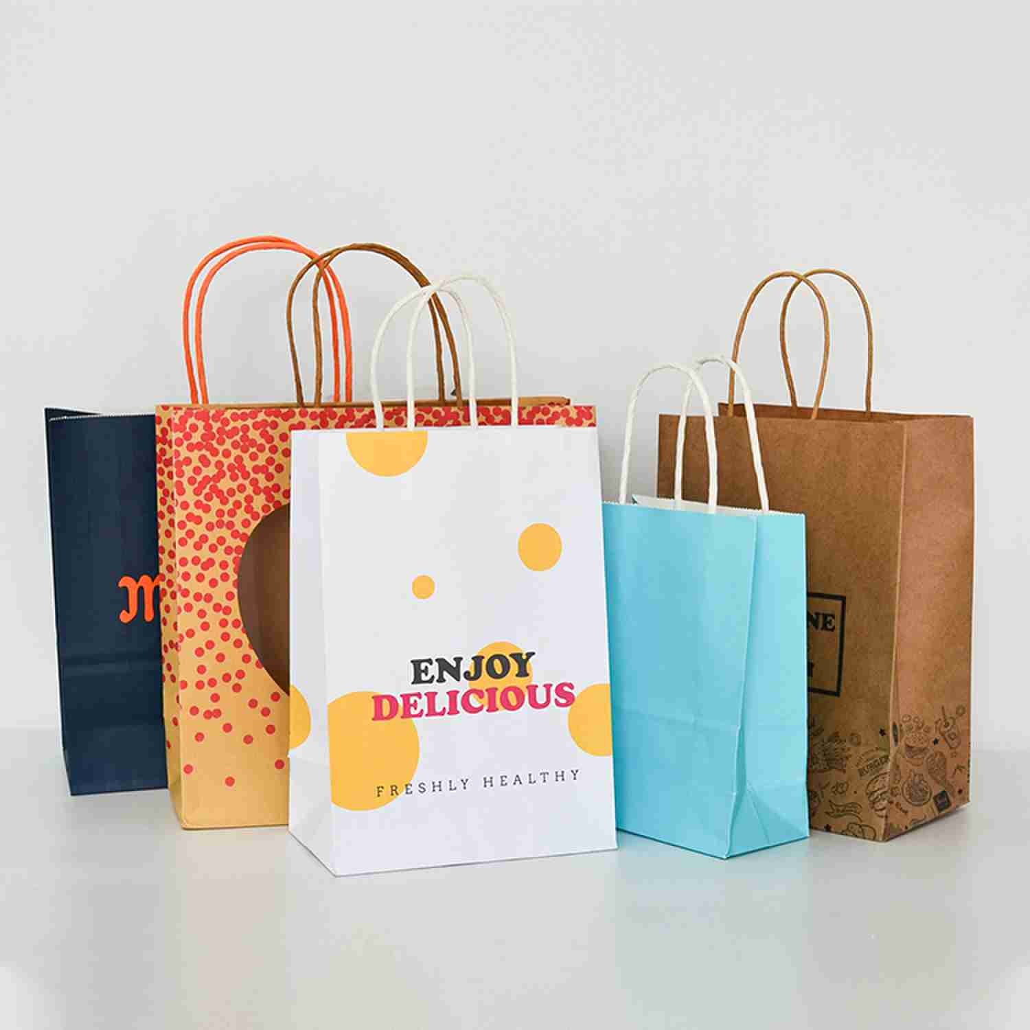 Pantone Colored Mini Kraft Paper Shopping Bags Euro Tote Bags