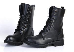 China Flat Low Heel Military Jungle Boots , Round Toe Leather Motorcycle Boots wholesale