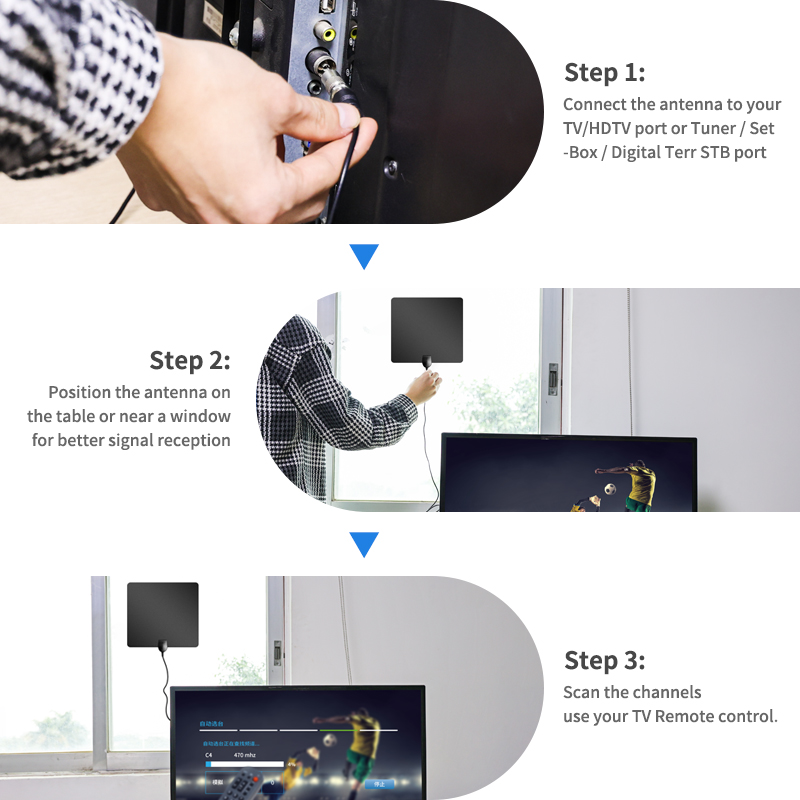 Smart TV Indoor Digital TV Antenna with IEC/F Male Connector Type and V.S.W.R 1.5 1 Max