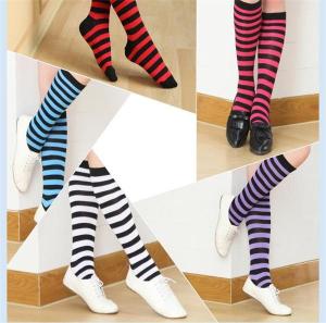 China Korean fashion style stripe patterned design cozy polyester long stockings for ladies wholesale