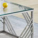 Customized Nordic Style Furniture Sliver Steel Clear Tempered Glass Top Small