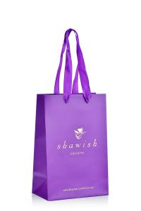 China CMYK Branded Paper Bags Printing Purple Jewelry Packaging Bag With Ribbon Handle wholesale