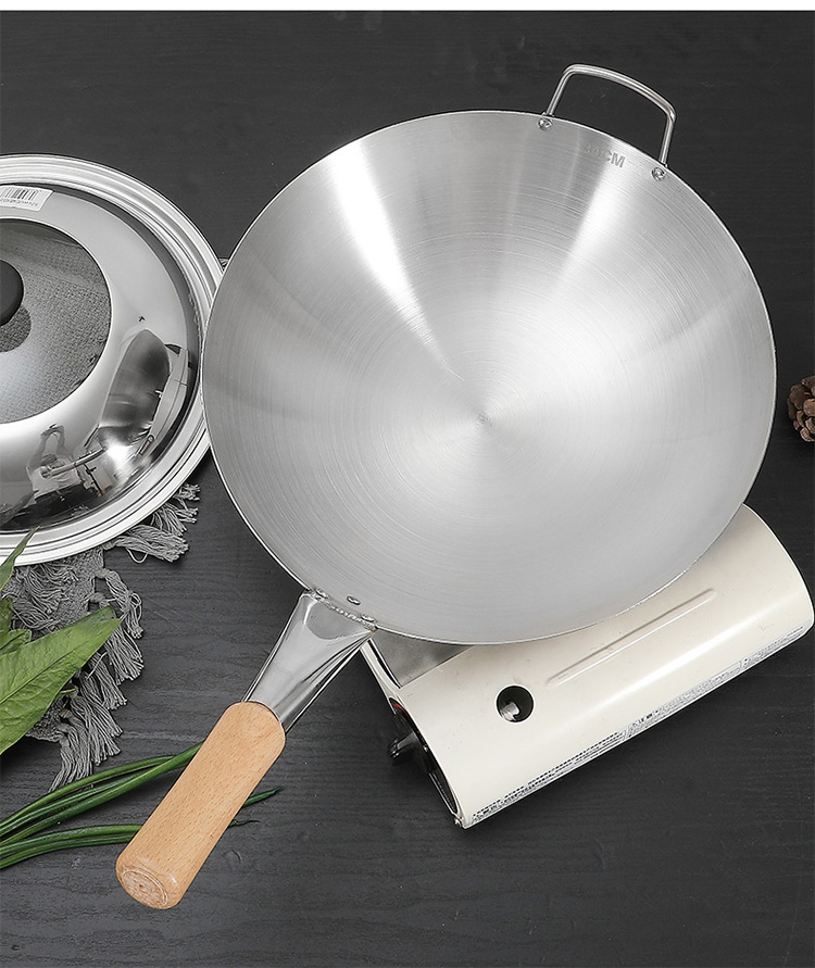 Multifunctional Kitchen Wok Pan Non Stick Stainless Steel With Wooden Handle