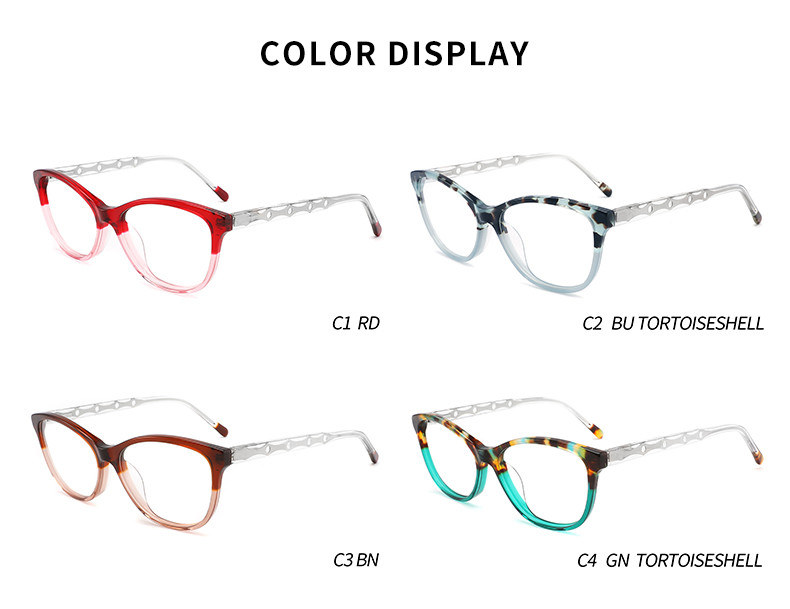 Clear Lens Women'S Acetate Classic Cat Eye Glasses Frame Special Temple Lens Width 2.08"