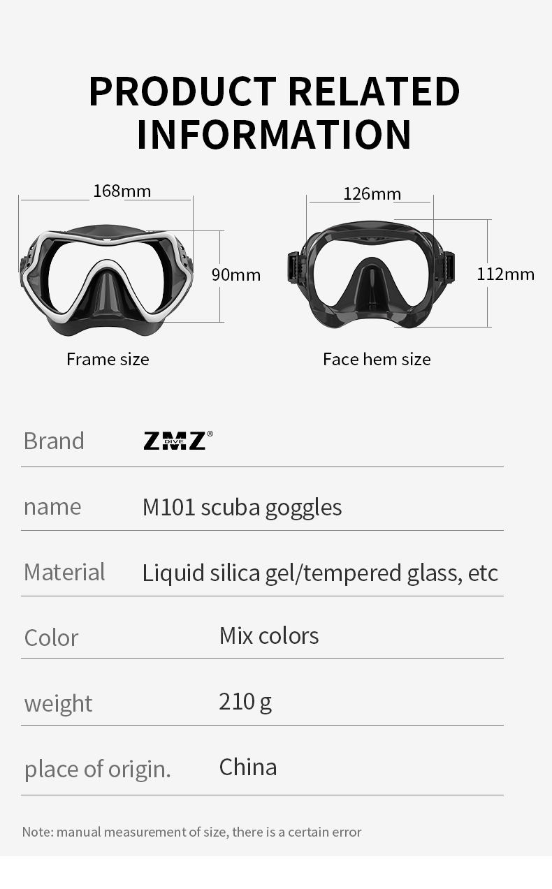 Transparent Freedive Bifocal Scuba Diving Mask For Adult Customized