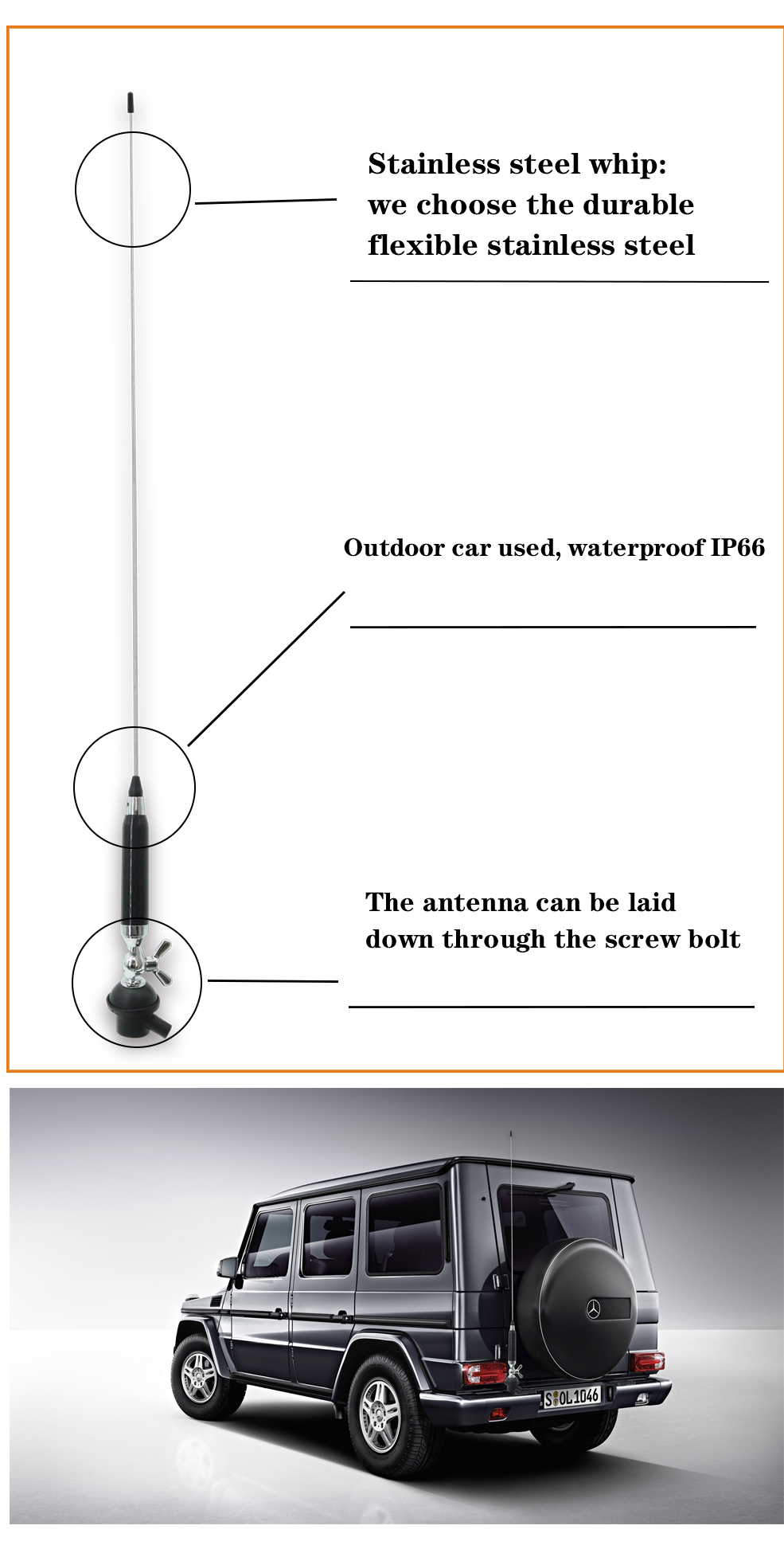 1.5-2.5dBi 27mhz Cb Radio Antenna Car Cb Antenna With Stainless Steel Whip