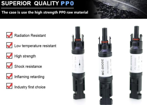 PPO Material Solar Diode Connector DC Cable Connectors 1000V Rated Voltage Shock