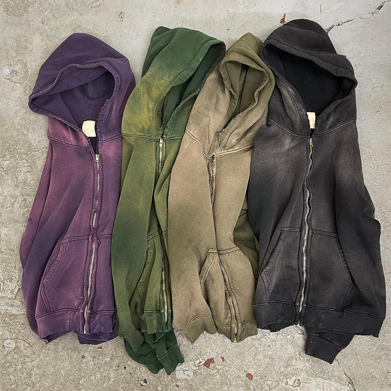 100% Cotton Vintage French Terry Hoodie Customize Distressed Mens Acid Wash Hoodie