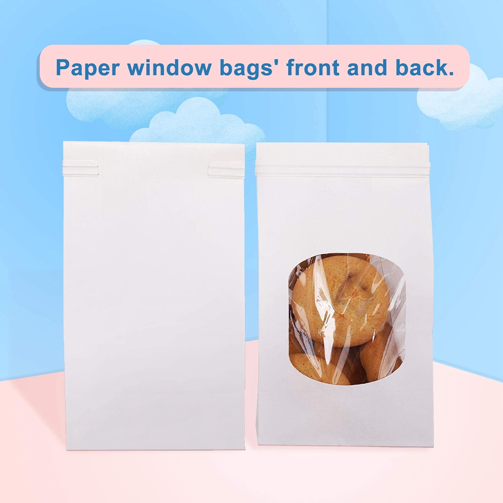 Kraft Paper Coffee Beans Packaging Paper Bags With PVC Transparent Clear Window Customized