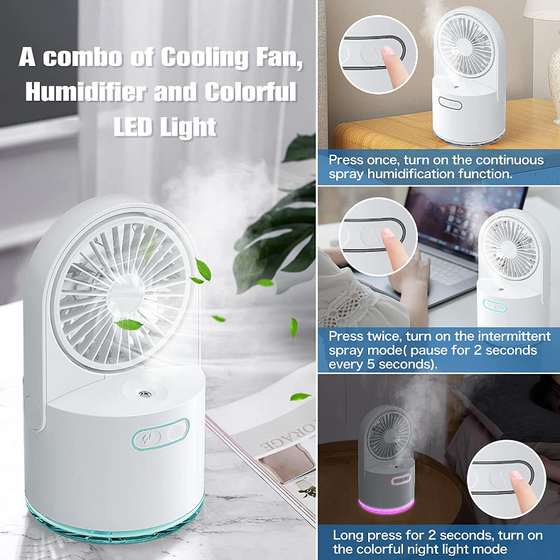 USB Rechargeable Table Fan for Home Office Foldable Desk Fan Misting Rechargeable