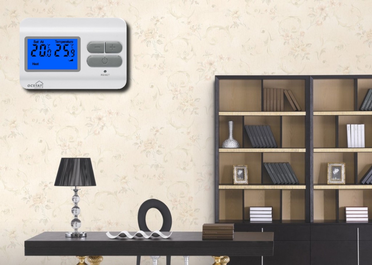 230V Omron Relay Universal Wired Room Thermostat With Push Buttons