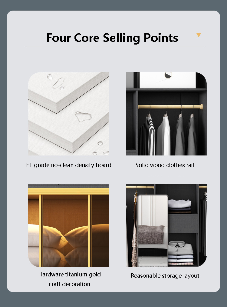 Modern Bedroom Closet Armoire Wardrobe With Glass Sliding Doors