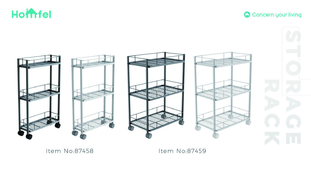 3 Tier Rolling Utility Cart With Wheels Multifunctional Metal Storage Cart Organizer Adjustable Trolley Cart With Handle