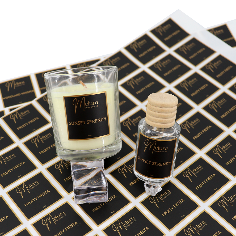 3D Embossed Metal Transfer Stickers in Silver Reflective Heat-Transfer Vinyl for Customized Shape Packaging Labels Candles