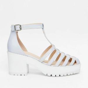 China Casual 40mm Platform Block Heel Sandals Vintage Metallic Leather wholesale