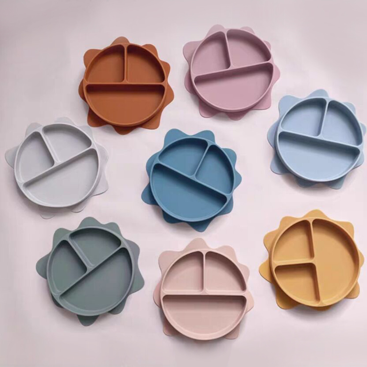 BPA Free Baby Suction Silicone Plate Eco Friendly Feeding Bowls Sun Shaped