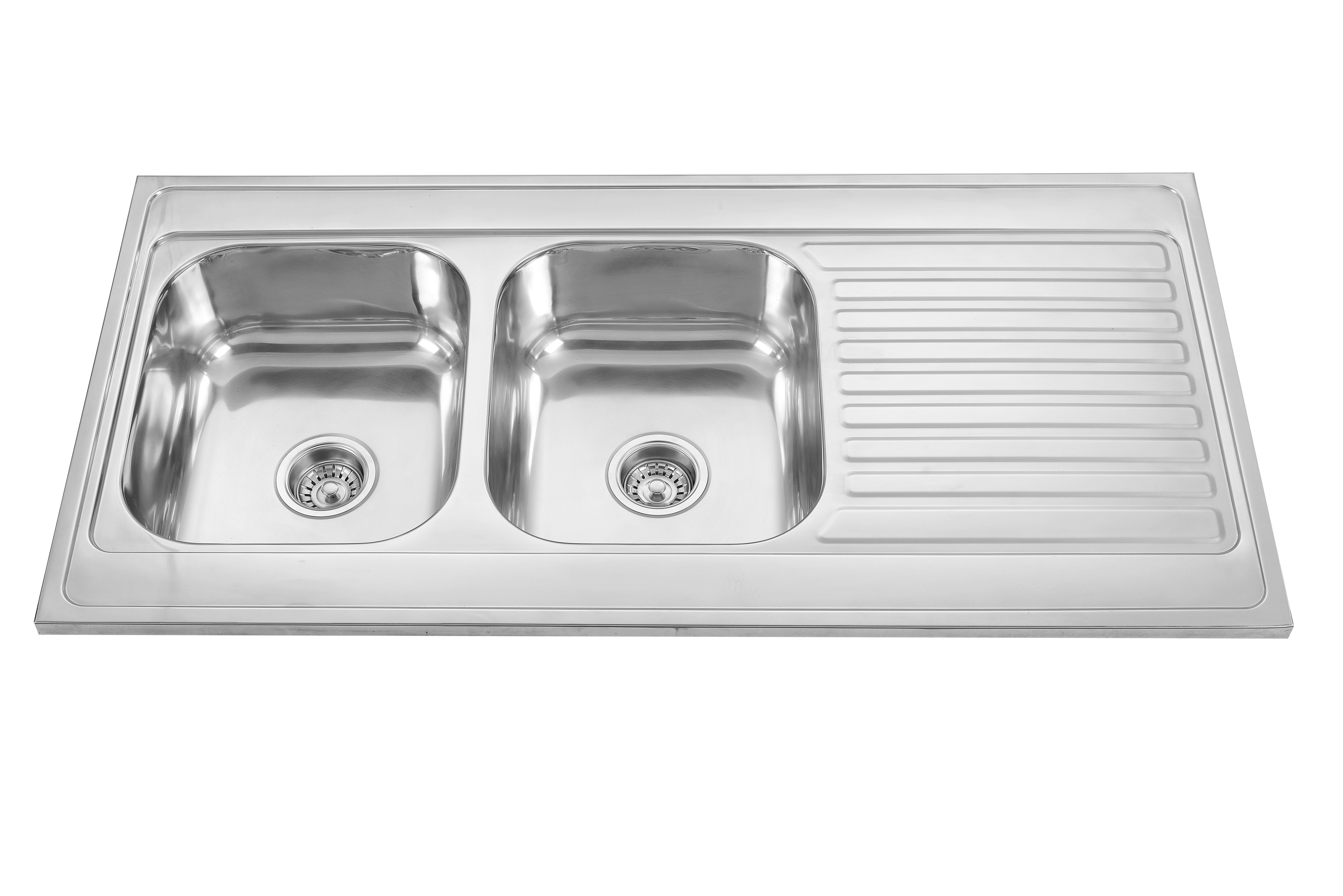 0.6mm 0.8mm Drop In Double Bowl Sink With Drainboard One Piece