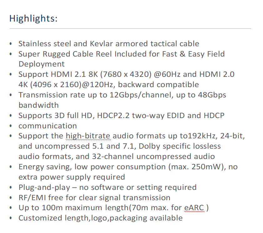 German Silicon Line Chip Armored HDMI2.1 Cable 8K 120Hz for Video Conference Equipment TPU Covered