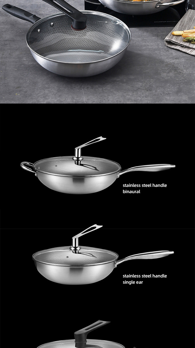 Direct Selling Kitchen 32cm 34cm Stainless Steel Honeycomb Fry Pan Non-stick Frying Pan
