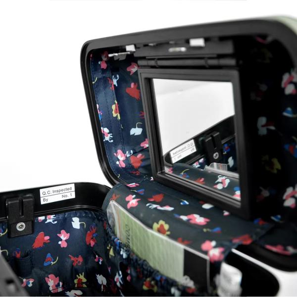 Mini Hard Shell Cosmetic Case with Built-in Mirror Password Lock Glossy Orange Holographic Lady Style Travel Organizer