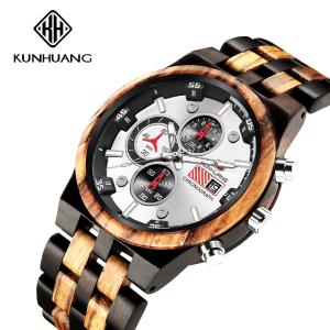 China Man White Dial Stripes Wooden Quartz Watch Business Wristwatch Water Proof 1020-1 wholesale
