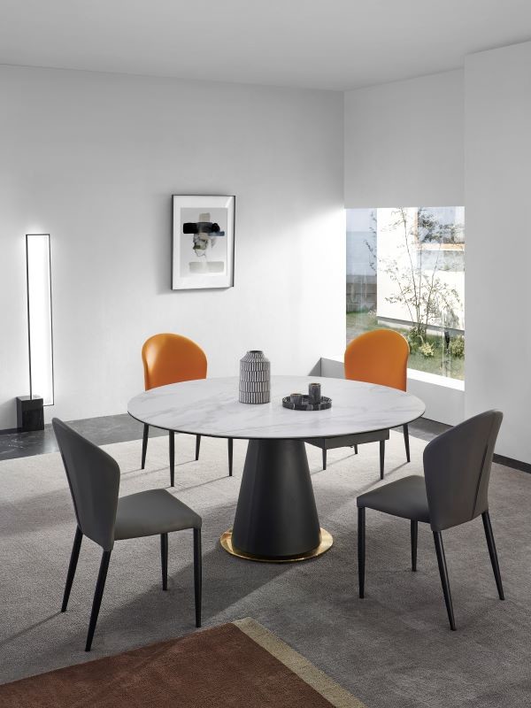 Sintered Stone Top Metal Legs Nordic Modern Rectangular Extension Extendable Dining Table