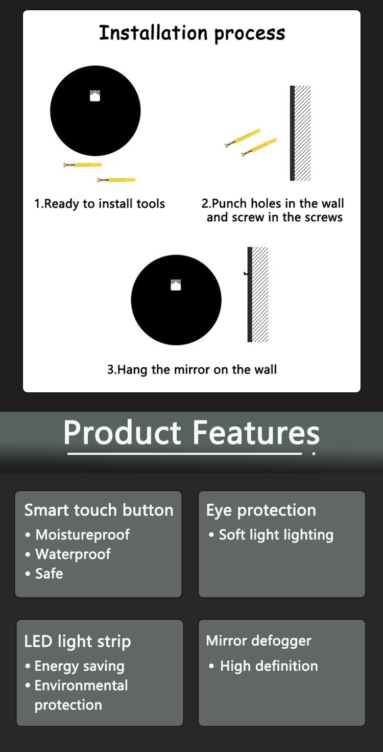 Touch Screen Smart Mirror With LED Lights and Sensor Switch For Bathroom Improvement