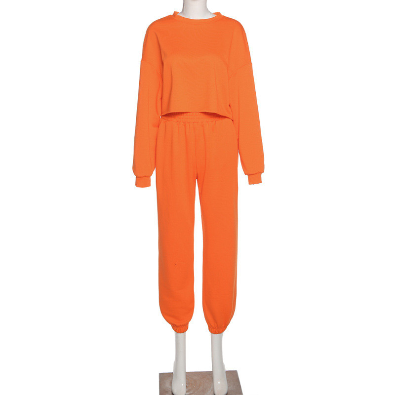 Casual 2 Piece Sweatpants Set Womens Women Cropped Hoodie Jogger Set
