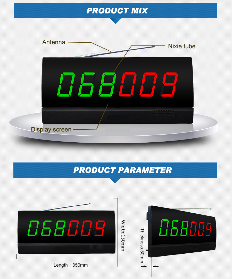 Wireless hotel room customer call center service equipment button buzzer and display paging system
