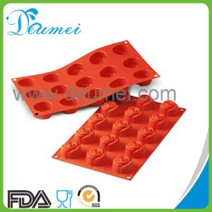 China FDA Standard 15Cavities Rose Flower Design Silicone Baking Cake Mold wholesale