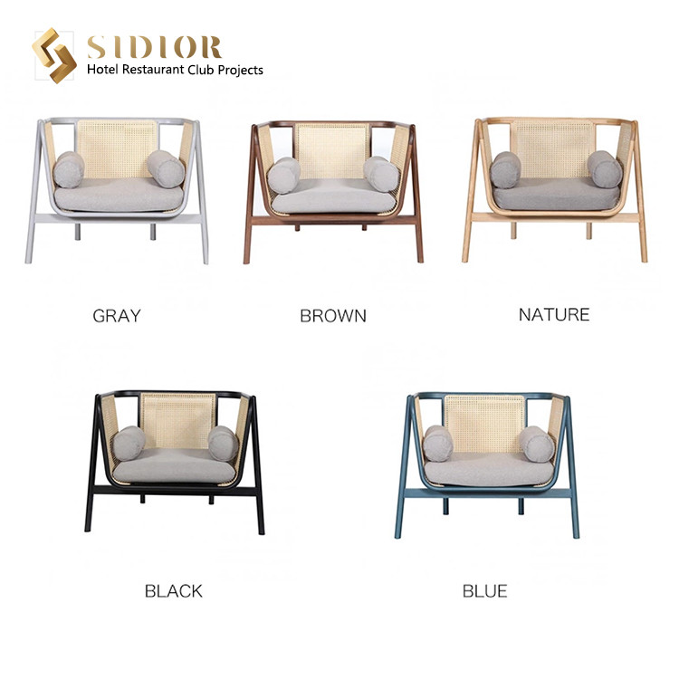 Single Seater Wood Rattan Modern Upholstered Sofa Southeast Asian Style W72cm