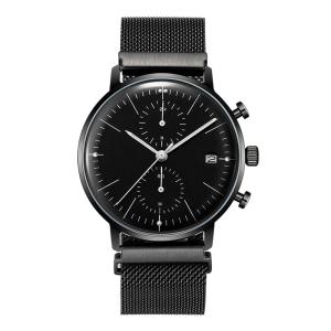 China All black mesh strap japan miyota stainless steel chronograph watch wholesale