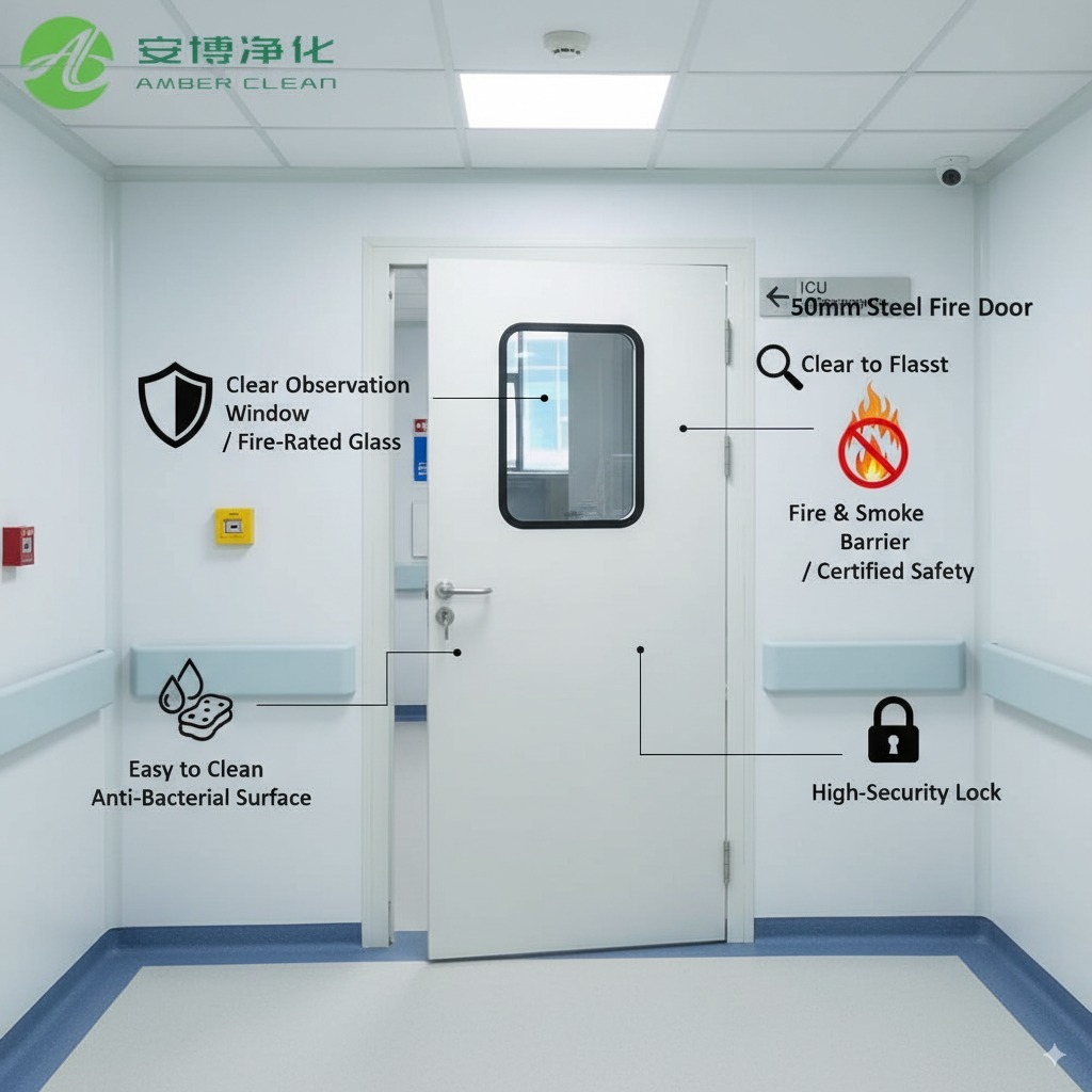 50mm Steel Fire Doors for Hospitals with Observation Window Hospital Fire Doors