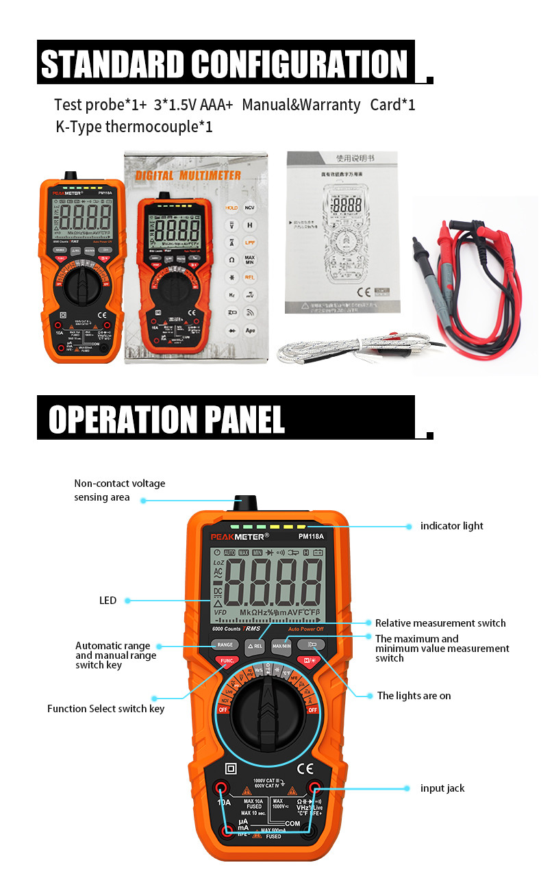 Manual And Auto Range Digital Meter 1000V Voltmeter AC DC Digital Multimeter MAX And MIN Measurement NCV Function