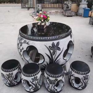 China Black Sculpture Chinese Style Marble Bench For Garden Decoration wholesale