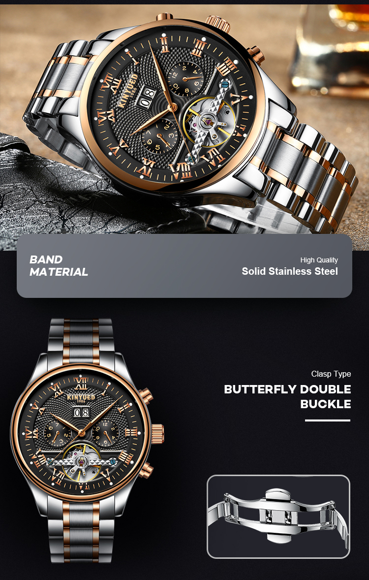 KINYUED In Stock Fancy Watch Tourbillon Power Reserve Watch Automatic Watch Luxury